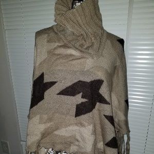 Brown cream and tan fringe poncho